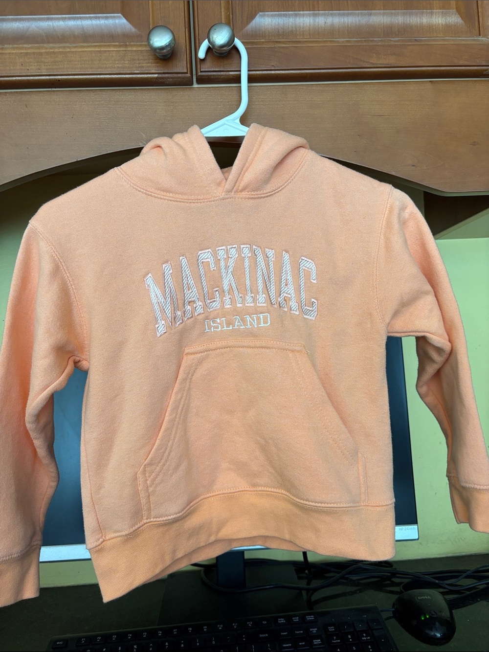 Pacifica Peach Hooded Kids Sweatshirt with Mackinac Island Embroidery